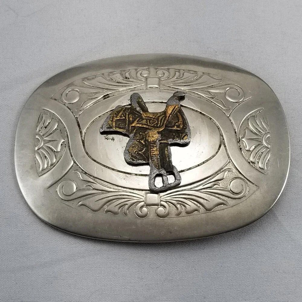 Belt Buckle Horse Saddle Western Stamped‎ Filigree USA Made By Chambers Belt Co